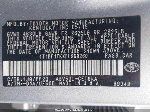 Photo 8 VIN: 4T1BF1FKXFU969260 - TOYOTA CAMRY 