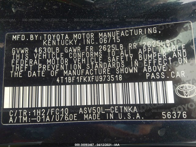 Photo 8 VIN: 4T1BF1FKXFU973518 - TOYOTA CAMRY 