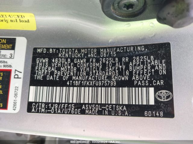 Photo 8 VIN: 4T1BF1FKXFU975799 - TOYOTA CAMRY 