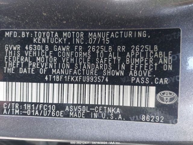 Photo 8 VIN: 4T1BF1FKXFU993574 - TOYOTA CAMRY 