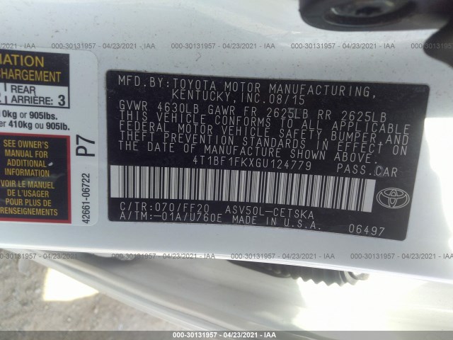 Photo 8 VIN: 4T1BF1FKXGU124779 - TOYOTA CAMRY 