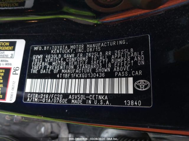 Photo 8 VIN: 4T1BF1FKXGU130436 - TOYOTA CAMRY 