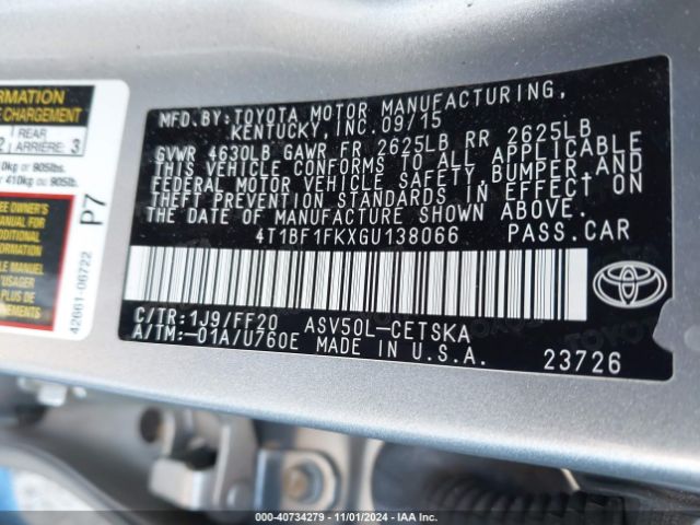 Photo 8 VIN: 4T1BF1FKXGU138066 - TOYOTA CAMRY 