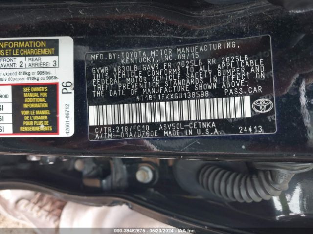 Photo 8 VIN: 4T1BF1FKXGU138598 - TOYOTA CAMRY 