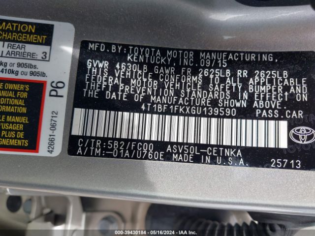 Photo 8 VIN: 4T1BF1FKXGU139590 - TOYOTA CAMRY 