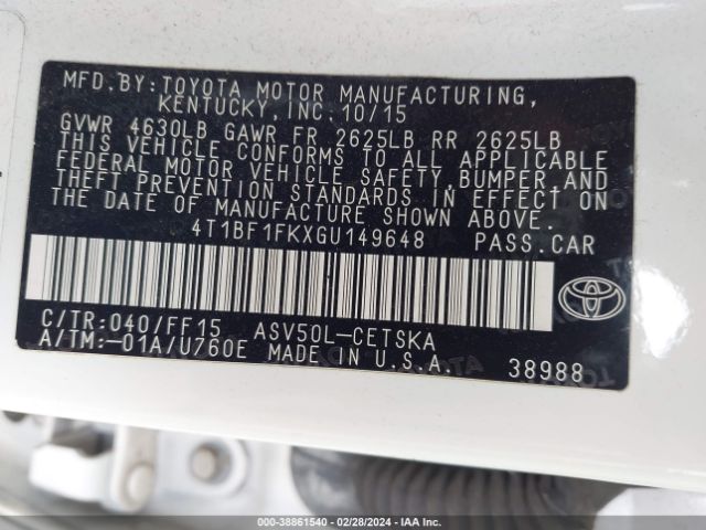 Photo 8 VIN: 4T1BF1FKXGU149648 - TOYOTA CAMRY 