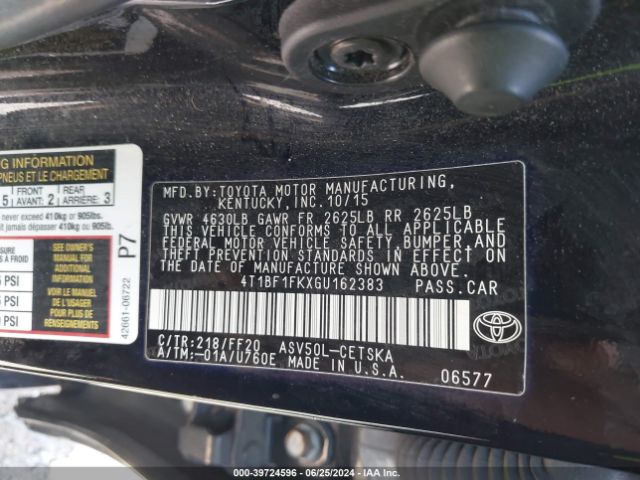 Photo 8 VIN: 4T1BF1FKXGU162383 - TOYOTA CAMRY 