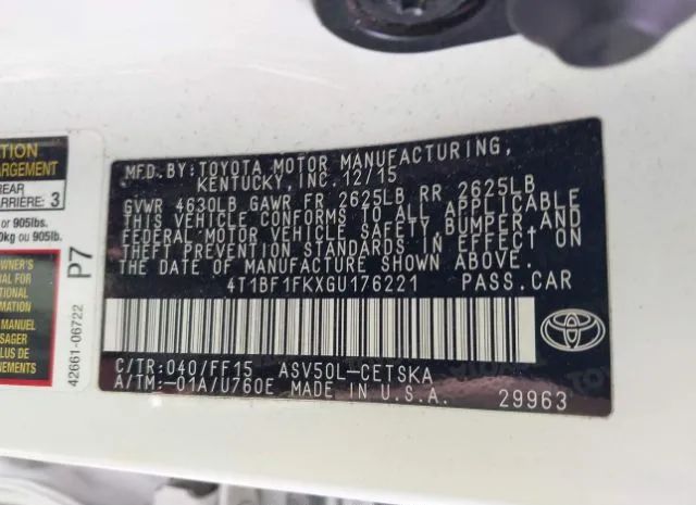 Photo 8 VIN: 4T1BF1FKXGU176221 - TOYOTA CAMRY 