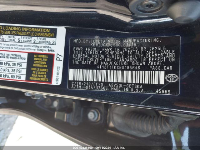 Photo 8 VIN: 4T1BF1FKXGU185646 - TOYOTA CAMRY 