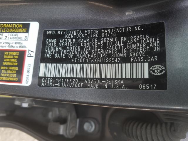 Photo 9 VIN: 4T1BF1FKXGU192547 - TOYOTA CAMRY LE 