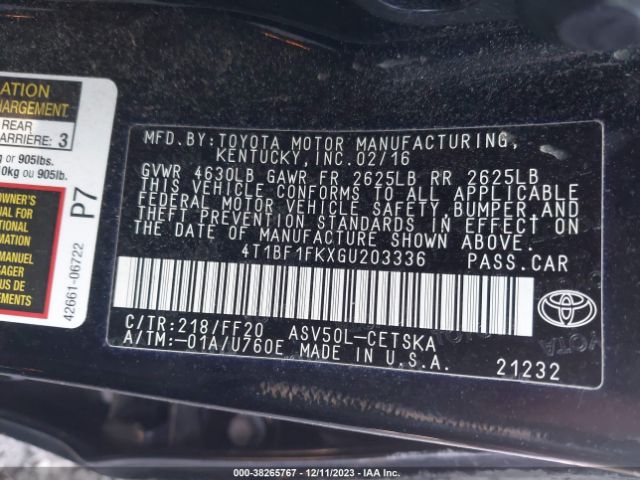 Photo 8 VIN: 4T1BF1FKXGU203336 - TOYOTA CAMRY 