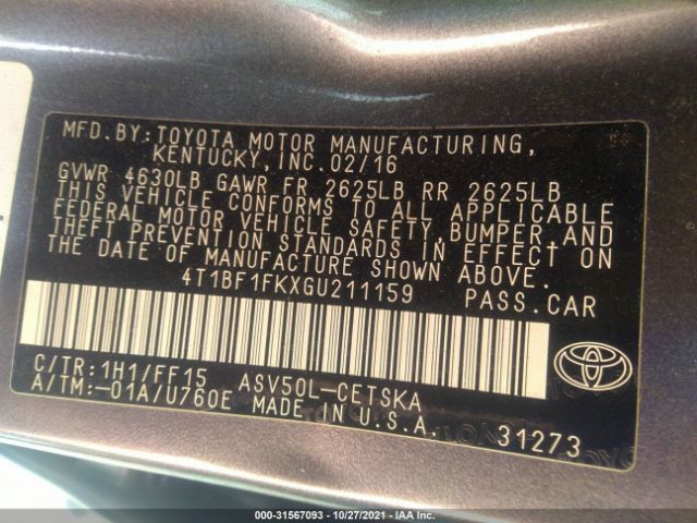 Photo 8 VIN: 4T1BF1FKXGU211159 - TOYOTA CAMRY 