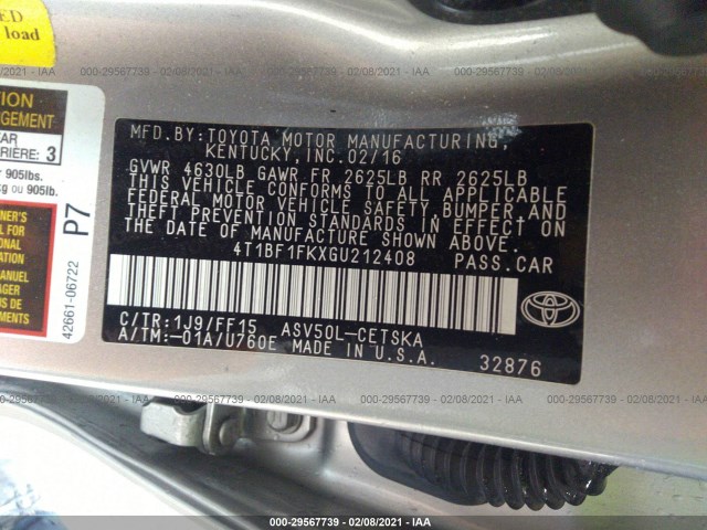 Photo 8 VIN: 4T1BF1FKXGU212408 - TOYOTA CAMRY 