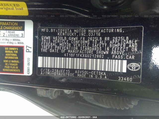 Photo 8 VIN: 4T1BF1FKXGU212862 - TOYOTA CAMRY LE 