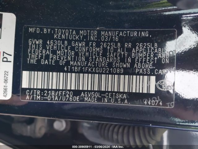 Photo 8 VIN: 4T1BF1FKXGU221089 - TOYOTA CAMRY 