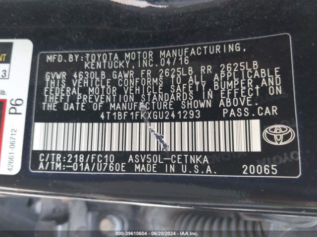 Photo 8 VIN: 4T1BF1FKXGU241293 - TOYOTA CAMRY 