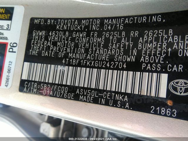 Photo 8 VIN: 4T1BF1FKXGU242704 - TOYOTA CAMRY 