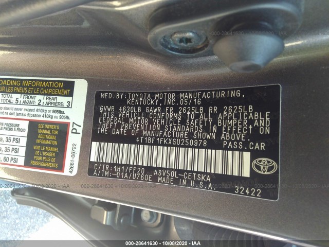 Photo 8 VIN: 4T1BF1FKXGU250978 - TOYOTA CAMRY 