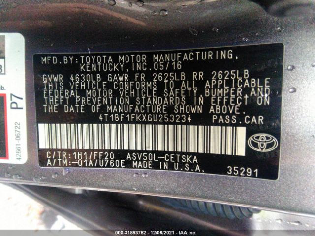 Photo 8 VIN: 4T1BF1FKXGU253234 - TOYOTA CAMRY 