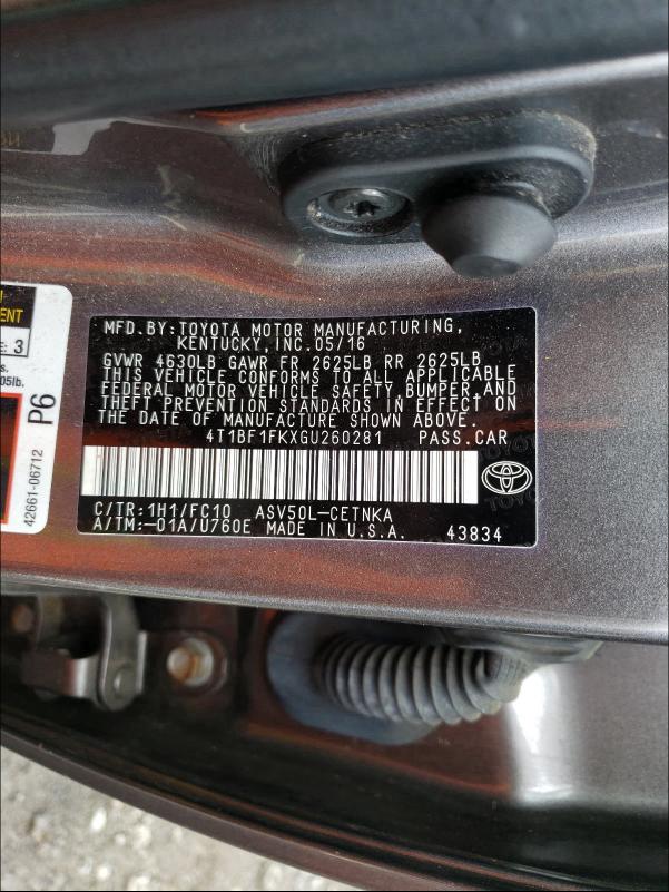 Photo 9 VIN: 4T1BF1FKXGU260281 - TOYOTA CAMRY LE 