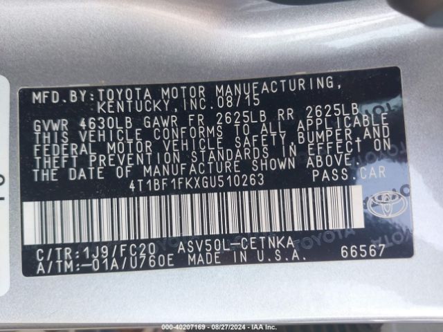 Photo 8 VIN: 4T1BF1FKXGU510263 - TOYOTA CAMRY 