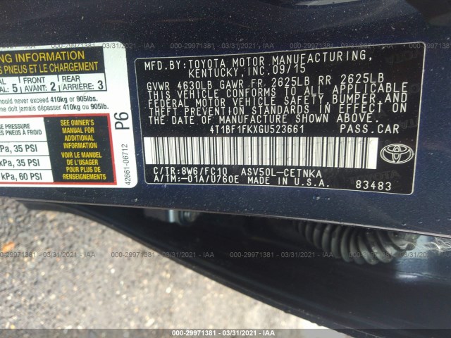 Photo 8 VIN: 4T1BF1FKXGU523661 - TOYOTA CAMRY 