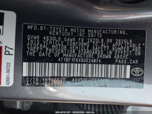 Photo 8 VIN: 4T1BF1FKXGU524874 - TOYOTA CAMRY 