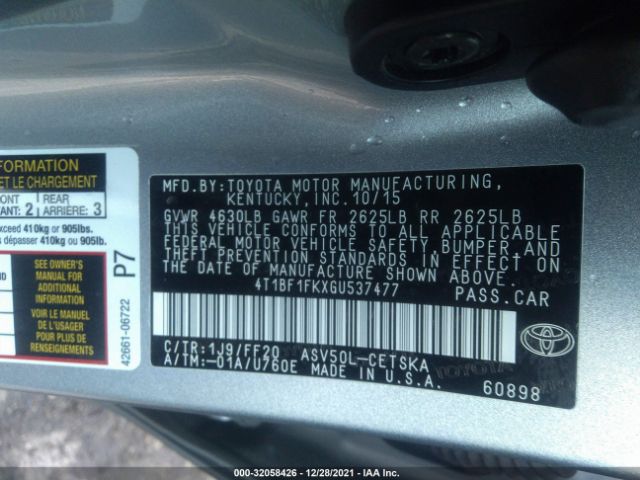 Photo 8 VIN: 4T1BF1FKXGU537477 - TOYOTA CAMRY 