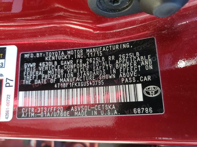 Photo 9 VIN: 4T1BF1FKXGU543795 - TOYOTA CAMRY LE 