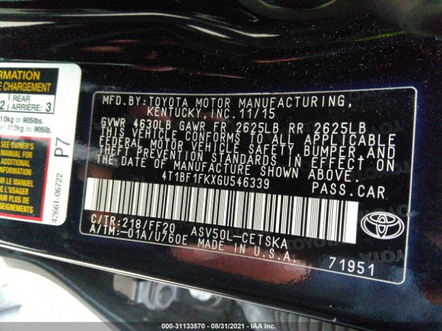 Photo 8 VIN: 4T1BF1FKXGU546339 - TOYOTA CAMRY 