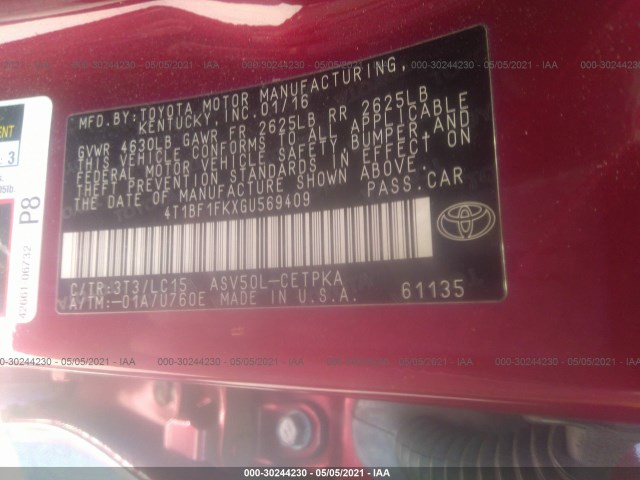 Photo 8 VIN: 4T1BF1FKXGU569409 - TOYOTA CAMRY 