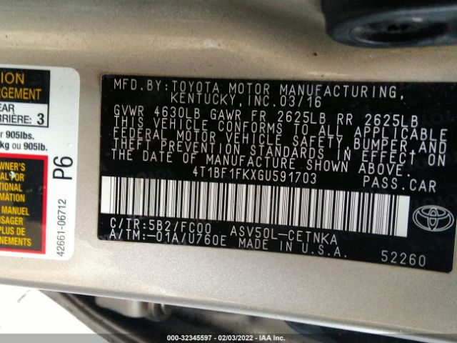 Photo 8 VIN: 4T1BF1FKXGU591703 - TOYOTA CAMRY 