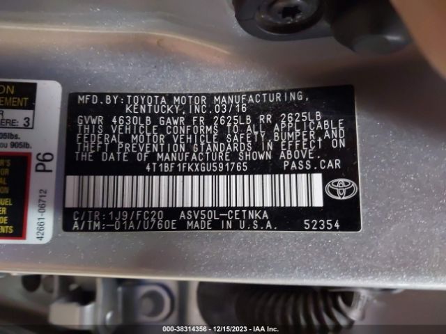 Photo 8 VIN: 4T1BF1FKXGU591765 - TOYOTA CAMRY 