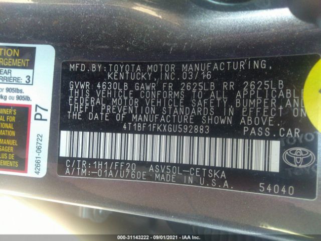 Photo 8 VIN: 4T1BF1FKXGU592883 - TOYOTA CAMRY 