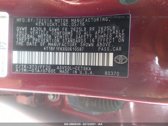 Photo 8 VIN: 4T1BF1FKXGU610587 - TOYOTA CAMRY 