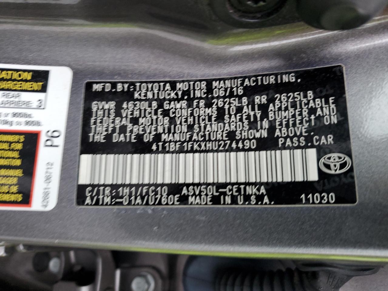 Photo 11 VIN: 4T1BF1FKXHU274490 - TOYOTA CAMRY 