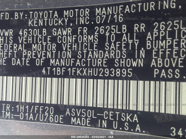 Photo 8 VIN: 4T1BF1FKXHU293895 - TOYOTA CAMRY 