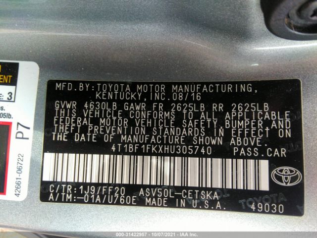 Photo 8 VIN: 4T1BF1FKXHU305740 - TOYOTA CAMRY 