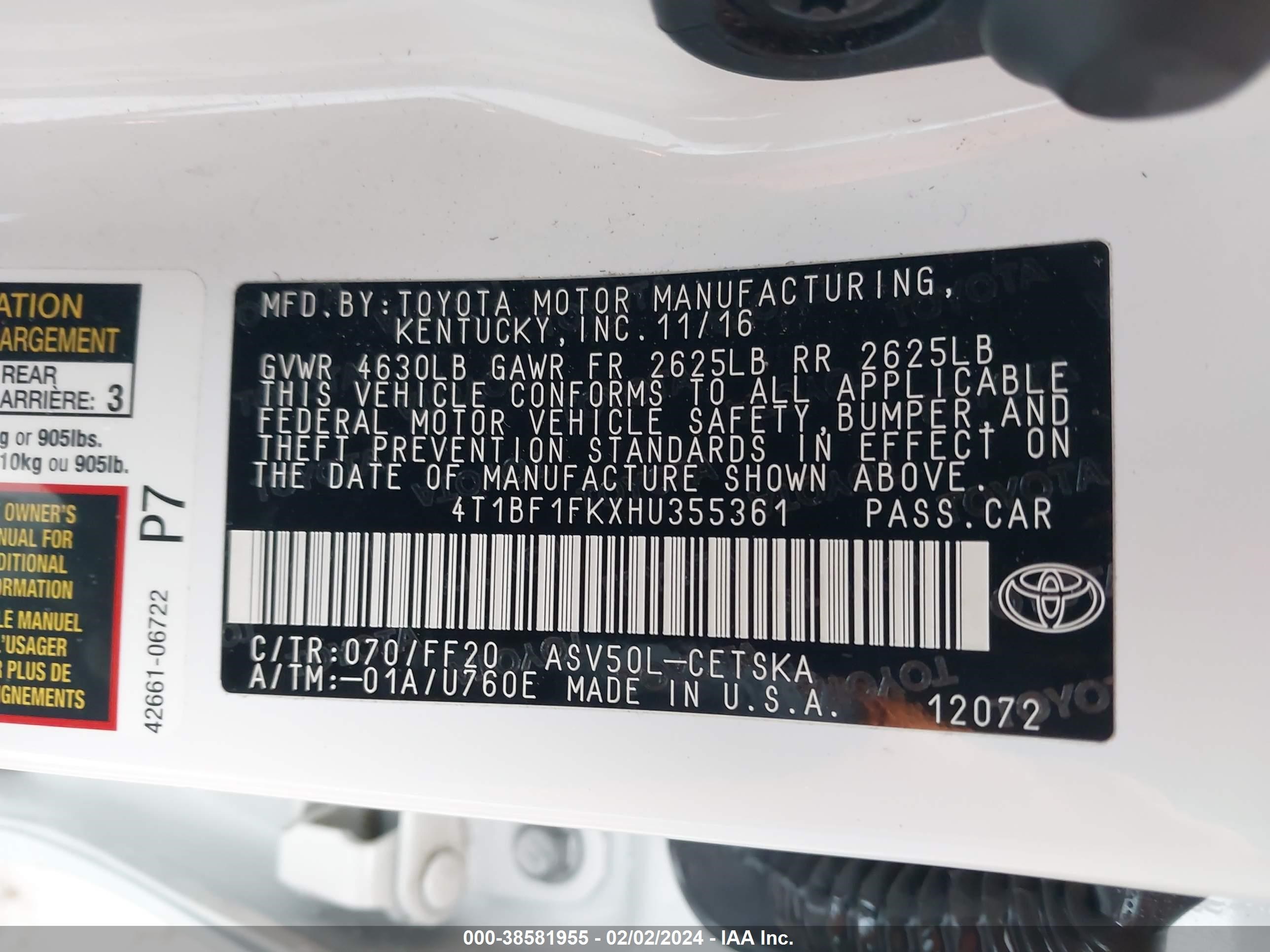 Photo 8 VIN: 4T1BF1FKXHU355361 - TOYOTA CAMRY 