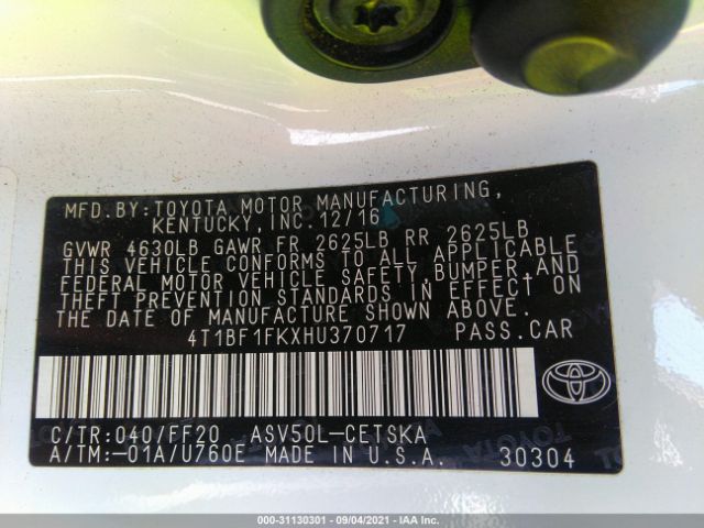 Photo 8 VIN: 4T1BF1FKXHU370717 - TOYOTA CAMRY 