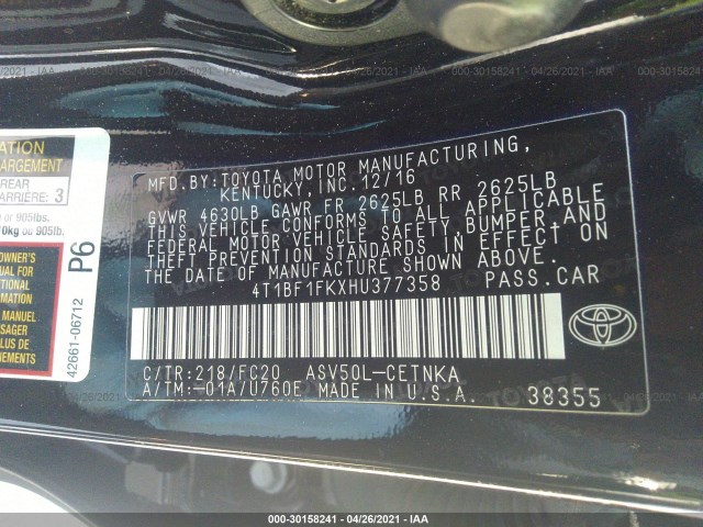 Photo 8 VIN: 4T1BF1FKXHU377358 - TOYOTA CAMRY 