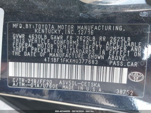 Photo 8 VIN: 4T1BF1FKXHU377683 - TOYOTA CAMRY 