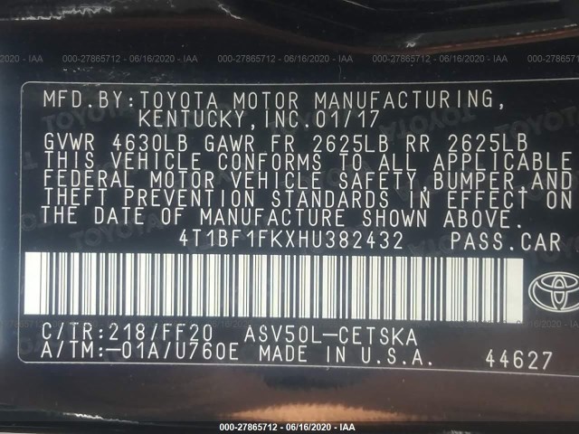 Photo 8 VIN: 4T1BF1FKXHU382432 - TOYOTA CAMRY 