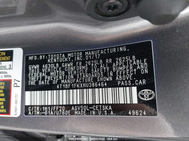 Photo 8 VIN: 4T1BF1FKXHU386464 - TOYOTA CAMRY 