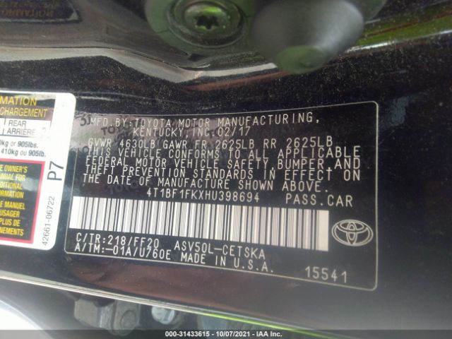 Photo 8 VIN: 4T1BF1FKXHU398694 - TOYOTA CAMRY 