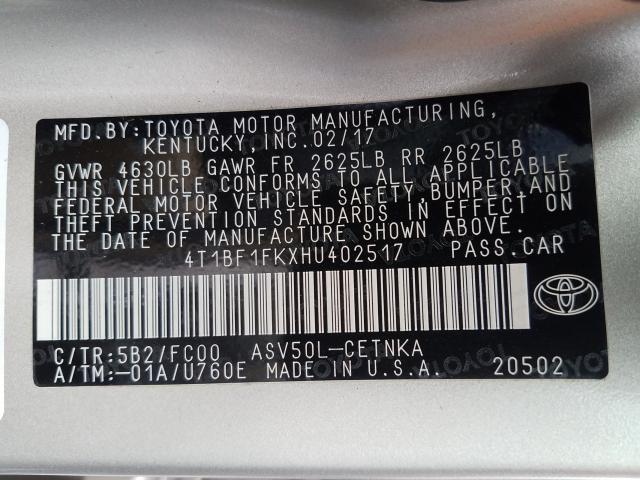 Photo 9 VIN: 4T1BF1FKXHU402517 - TOYOTA CAMRY LE 