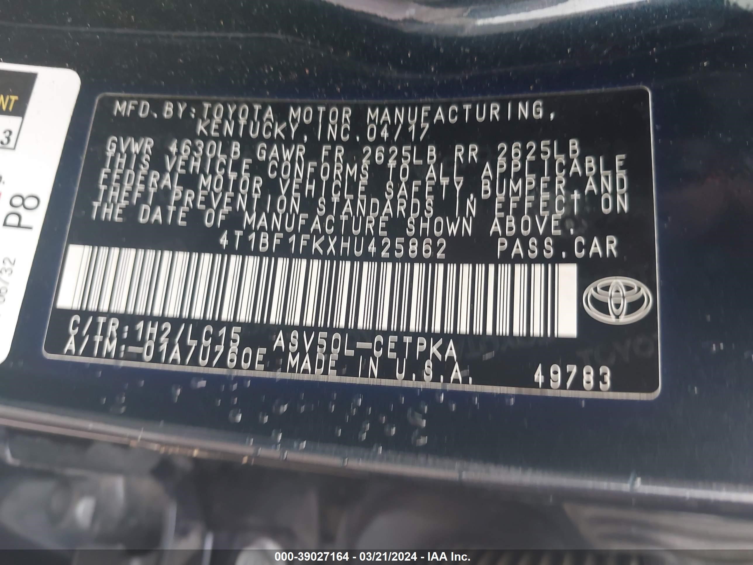 Photo 8 VIN: 4T1BF1FKXHU425862 - TOYOTA CAMRY 