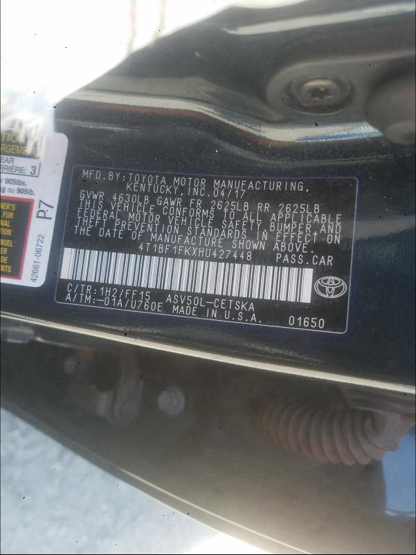 Photo 9 VIN: 4T1BF1FKXHU427448 - TOYOTA CAMRY LE 