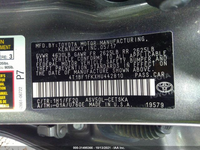 Photo 8 VIN: 4T1BF1FKXHU442810 - TOYOTA CAMRY 