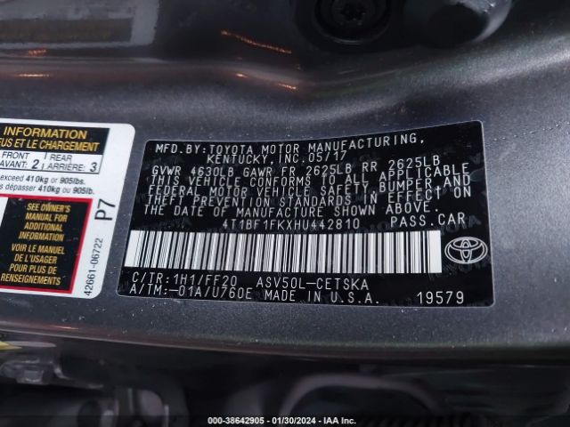 Photo 8 VIN: 4T1BF1FKXHU442810 - TOYOTA CAMRY 